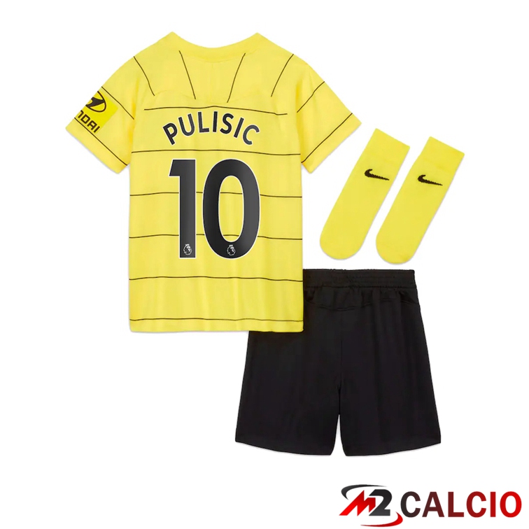 Maglie Calcio Personalizzate,Tute Calcio Squadre,Maglia Nazionale Italiana Calcio | Maglia FC Chelsea (PULISIC 10) Bambino Seconda Giallo 2021/2022
