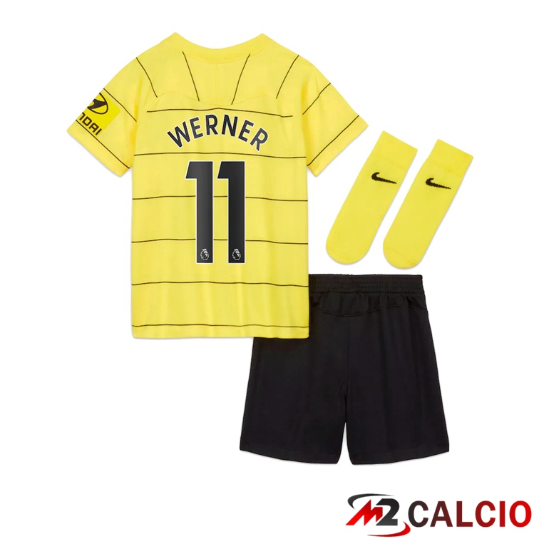 Maglie Calcio Personalizzate,Tute Calcio Squadre,Maglia Nazionale Italiana Calcio | Maglia FC Chelsea (WERNER 11) Bambino Seconda Giallo 2021/2022