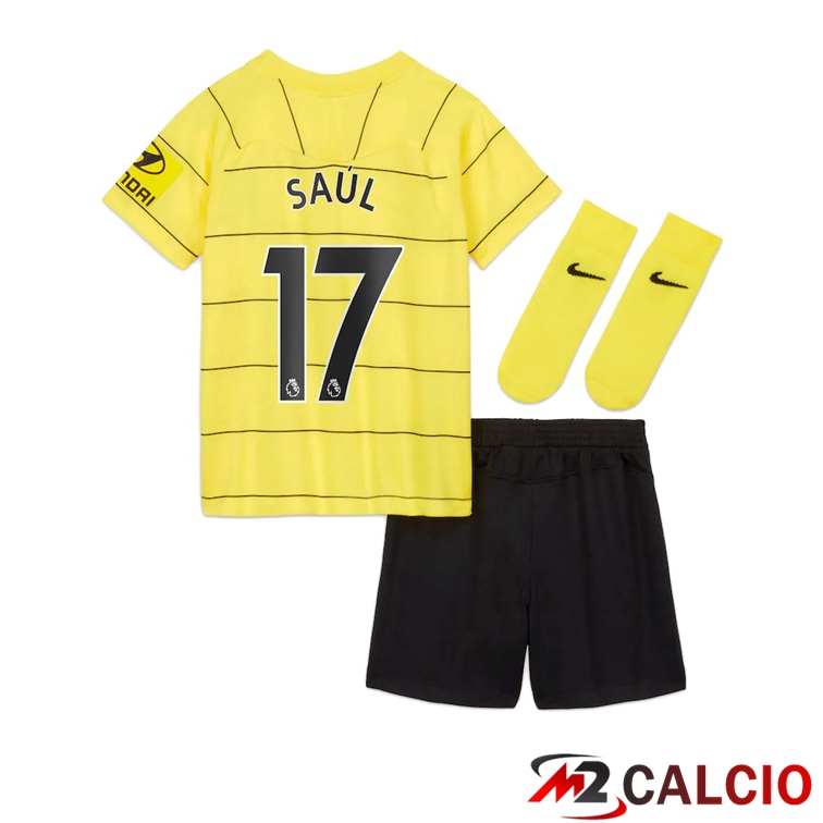 Maglie Calcio Personalizzate,Tute Calcio Squadre,Maglia Nazionale Italiana Calcio | Maglia FC Chelsea (SAUL 17) Bambino Seconda Giallo 2021/2022