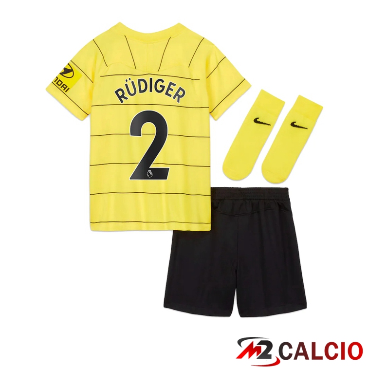 Maglie Calcio Personalizzate,Tute Calcio Squadre,Maglia Nazionale Italiana Calcio | Maglia FC Chelsea (RÜDIGER 2) Bambino Seconda Giallo 2021/2022