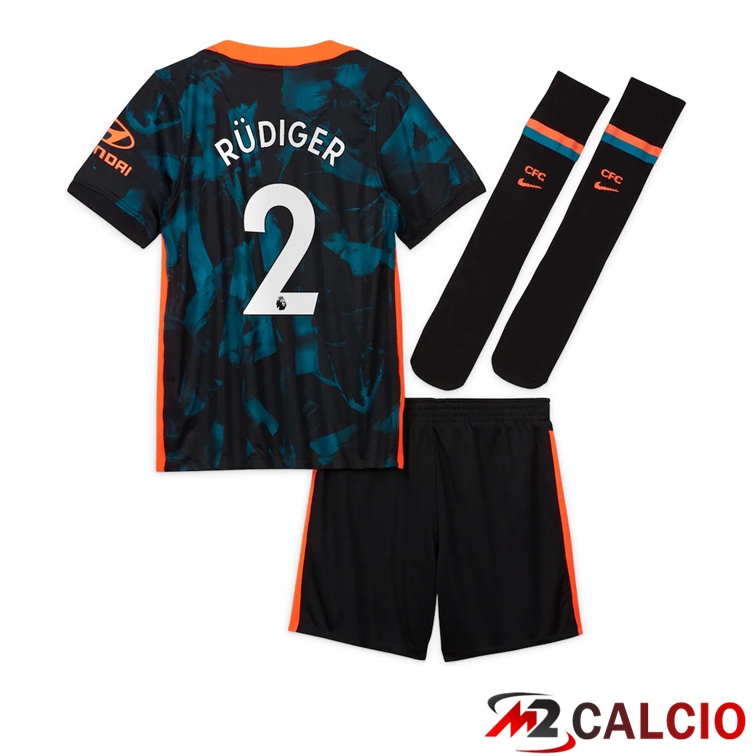 Maglie Calcio Personalizzate,Tute Calcio Squadre,Maglia Nazionale Italiana Calcio | Maglia FC Chelsea (RÜDIGER 2) Bambino Terza Verde/Nero 2021/2022