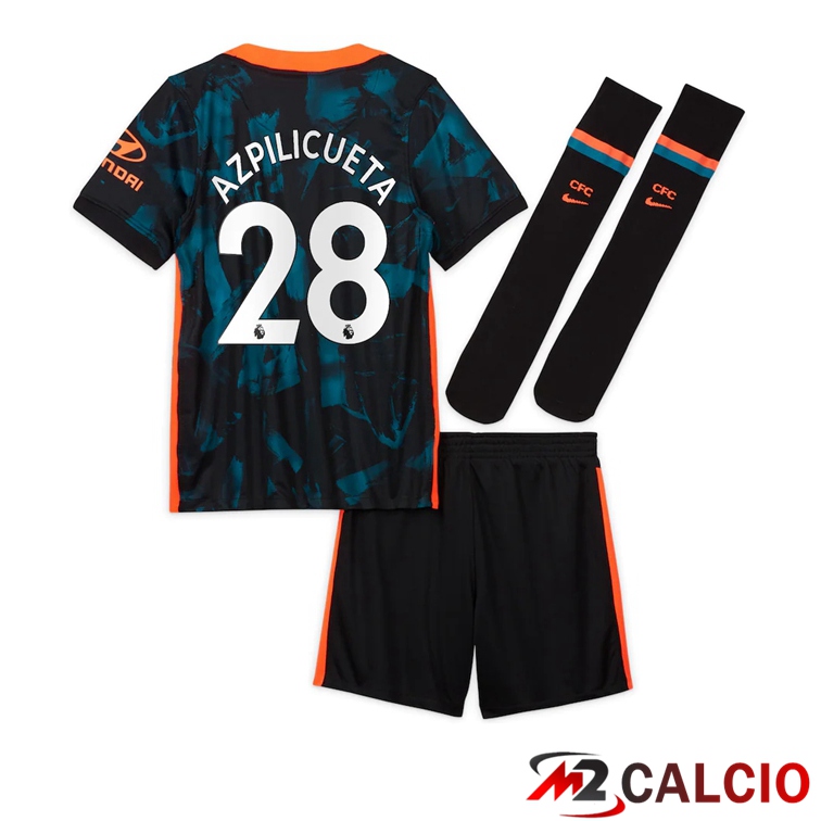 Maglie Calcio Personalizzate,Tute Calcio Squadre,Maglia Nazionale Italiana Calcio | Maglia FC Chelsea (AZPILICUETA 28) Bambino Terza Verde/Nero 2021/2022