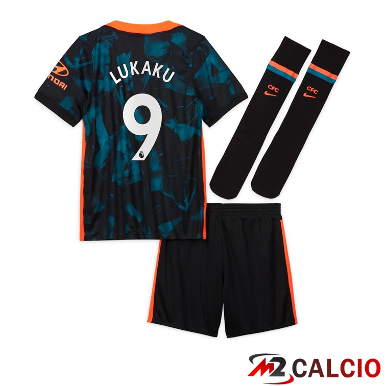 Maglie Calcio Personalizzate,Tute Calcio Squadre,Maglia Nazionale Italiana Calcio | Maglia FC Chelsea (LUKAKU 9) Bambino Terza Verde/Nero 2021/2022