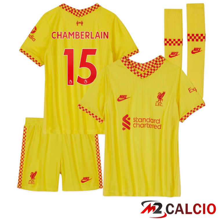 Maglie Calcio Personalizzate,Tute Calcio Squadre,Maglia Nazionale Italiana Calcio | Maglia FC Liverpool (Chamberlain 15) Bambino Terza Giallo 2021/2022