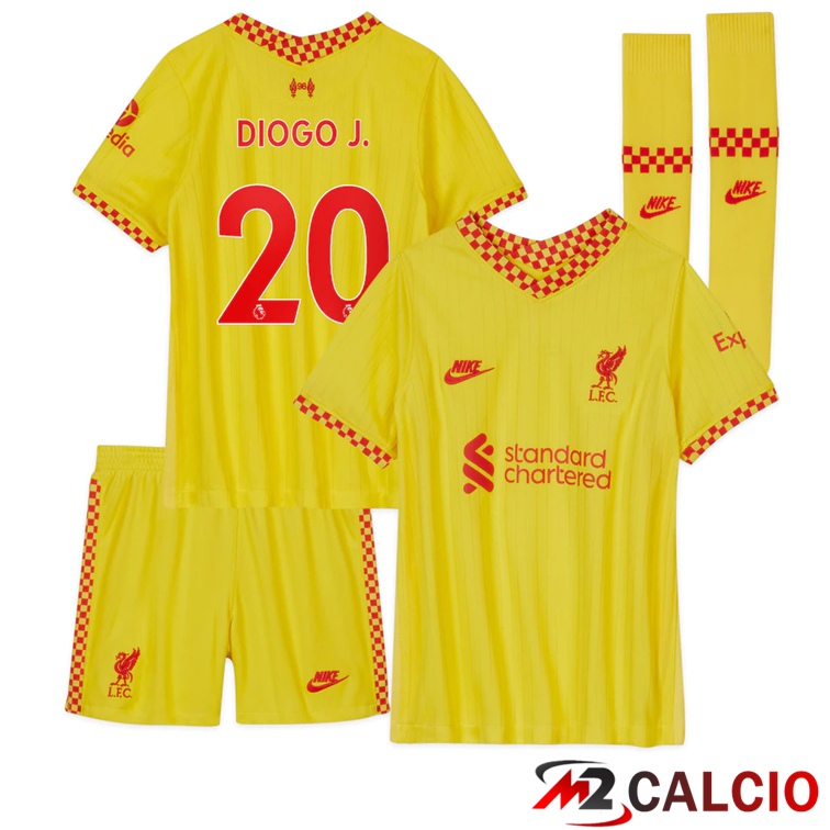 Maglie Calcio Personalizzate,Tute Calcio Squadre,Maglia Nazionale Italiana Calcio | Maglia FC Liverpool (DIOGO J. 20) Bambino Terza Giallo 2021/2022
