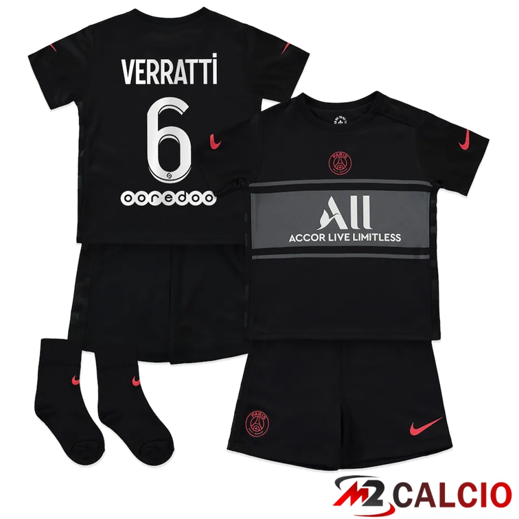 Maglia Paris PSG (VERRATTI 6) Bambino Terza Nero 2021/2022