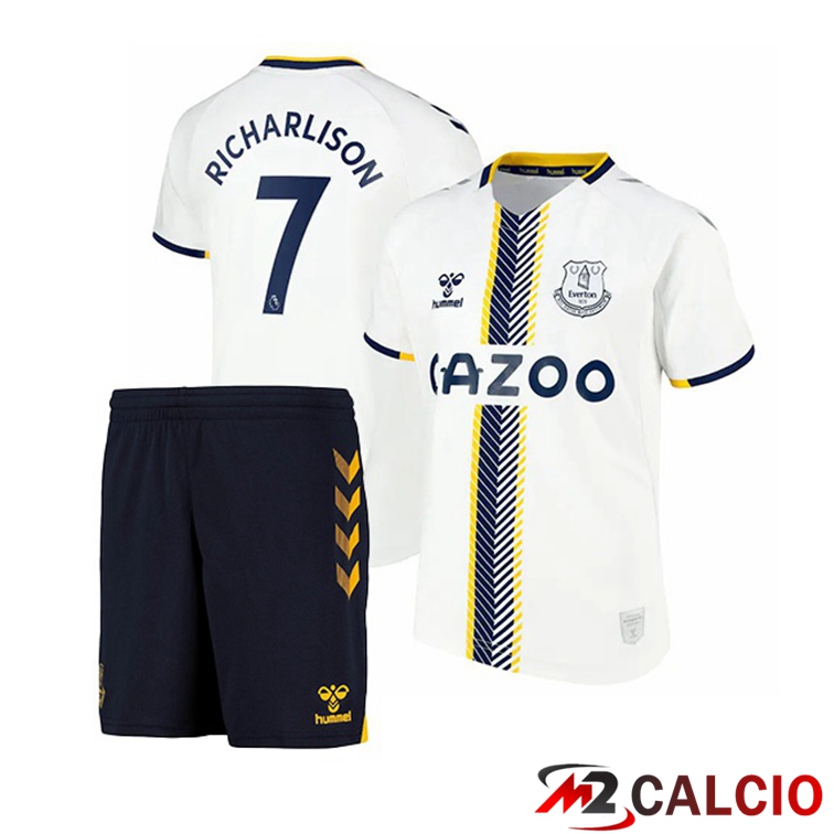 Maglie Calcio Personalizzate,Tute Calcio Squadre,Maglia Nazionale Italiana Calcio | Maglia FC Everton (Richarlison 7) Bambino Terza Bianco 2021/22