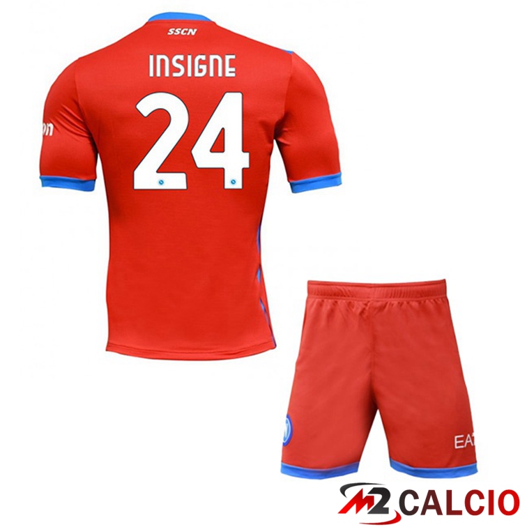 Maglie Calcio Personalizzate,Tute Calcio Squadre,Maglia Nazionale Italiana Calcio | Maglia Calcio SSC Napoli (Insigne 24) Bambino Quattro Rosso 2021/2022