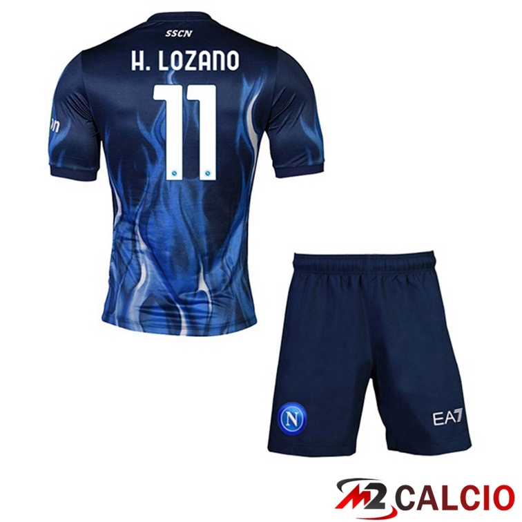 Maglie Calcio Personalizzate,Tute Calcio Squadre,Maglia Nazionale Italiana Calcio | Maglia Calcio SSC Napoli (Lozano 11) Bambino Terza Blu 2021/2022