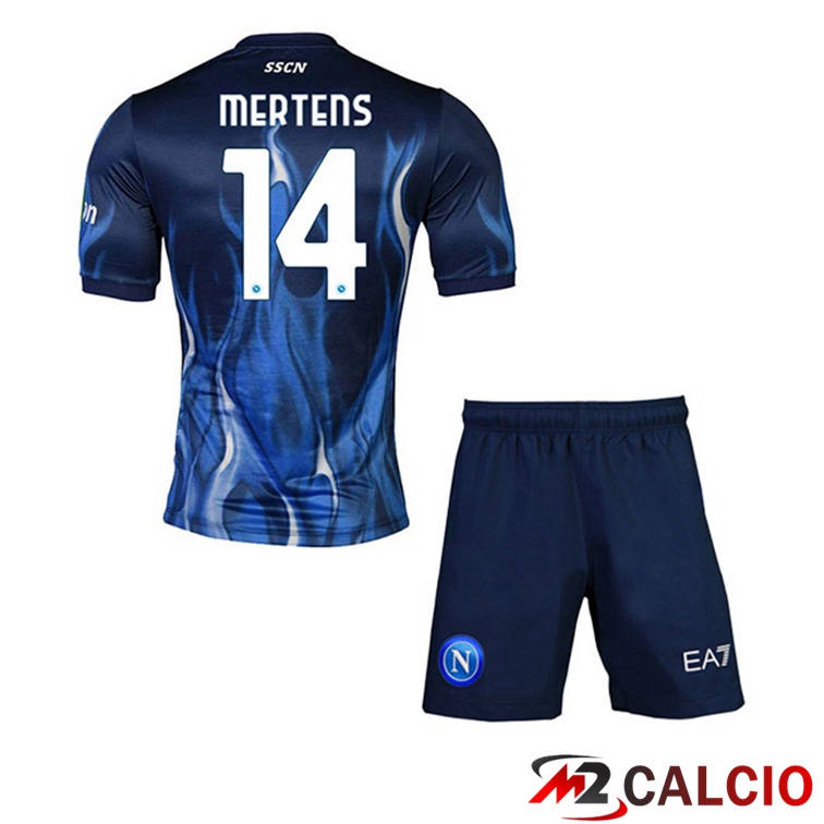 Maglie Calcio Personalizzate,Tute Calcio Squadre,Maglia Nazionale Italiana Calcio | Maglia Calcio SSC Napoli (Mertens 14) Bambino Terza Blu 2021/2022