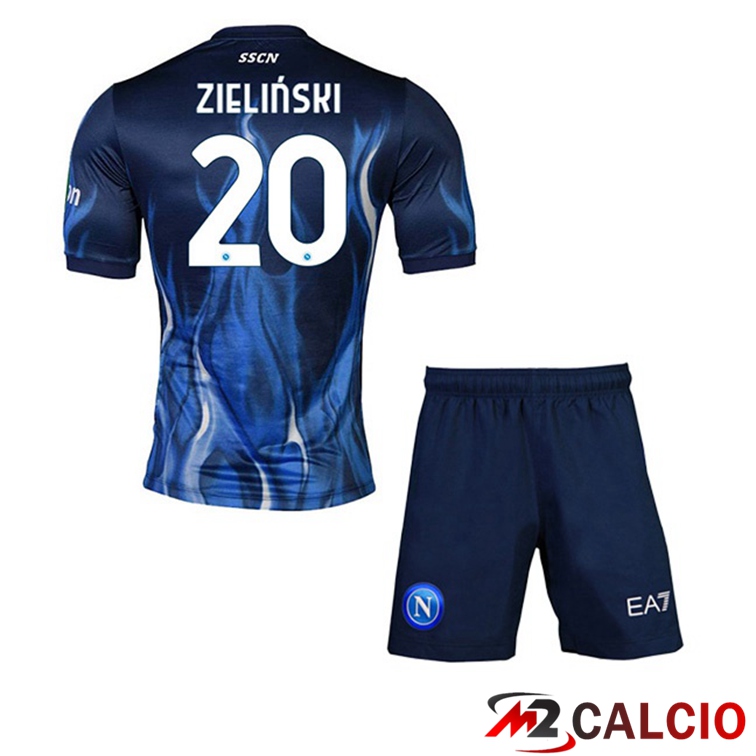 Maglie Calcio Personalizzate,Tute Calcio Squadre,Maglia Nazionale Italiana Calcio | Maglia Calcio SSC Napoli (Zieliński 20) Bambino Terza Blu 2021/2022