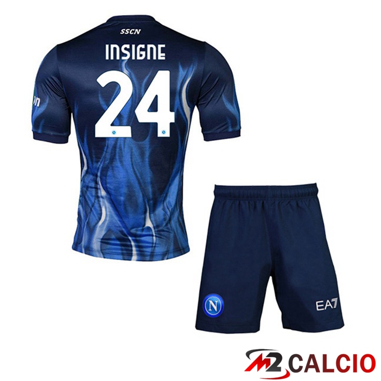 Maglie Calcio Personalizzate,Tute Calcio Squadre,Maglia Nazionale Italiana Calcio | Maglia Calcio SSC Napoli (Insigne 24) Bambino Terza Blu 2021/2022