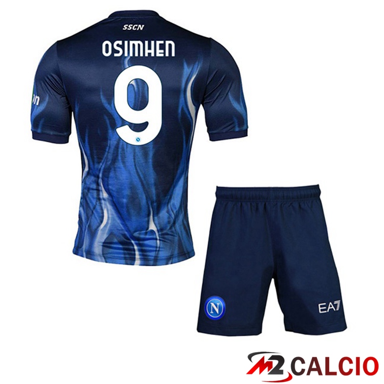 Maglie Calcio Personalizzate,Tute Calcio Squadre,Maglia Nazionale Italiana Calcio | Maglia Calcio SSC Napoli (Osimhen 9) Bambino Terza Blu 2021/2022
