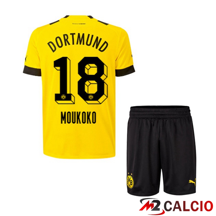 Maglie Calcio Personalizzate,Tute Calcio Squadre,Maglia Nazionale Italiana Calcio | Maglie Calcio Dortmund BVB (Moukoko 18) Bambino Prima Giallo 2022/2023