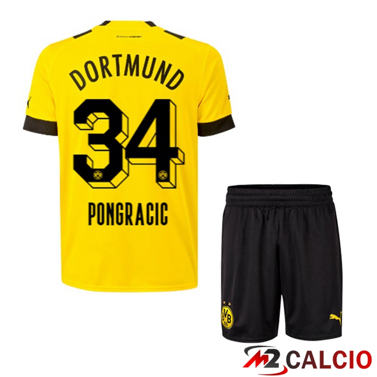 Maglie Calcio Personalizzate,Tute Calcio Squadre,Maglia Nazionale Italiana Calcio | Maglie Calcio Dortmund BVB (Pongracic 34) Bambino Prima Giallo 2022/2023