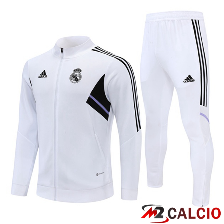 Maglie Calcio Personalizzate,Tute Calcio Squadre,Maglia Nazionale Italiana Calcio | Insieme Tuta Calcio - Giacca Real Madrid Bianco 2022/2023