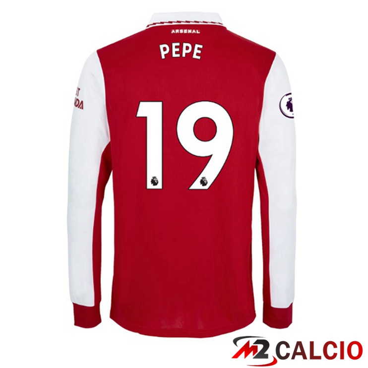 Maglie Calcio Personalizzate,Tute Calcio Squadre,Maglia Nazionale Italiana Calcio | Maglie Calcio Arsenal (PEPE 19) Prima Manica Lunga Rosso Bianco 2022/2023