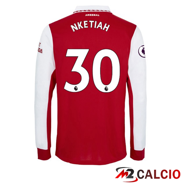 Maglie Calcio Personalizzate,Tute Calcio Squadre,Maglia Nazionale Italiana Calcio | Maglie Calcio Arsenal (NKETIAH 30) Prima Manica Lunga Rosso Bianco 2022/2023