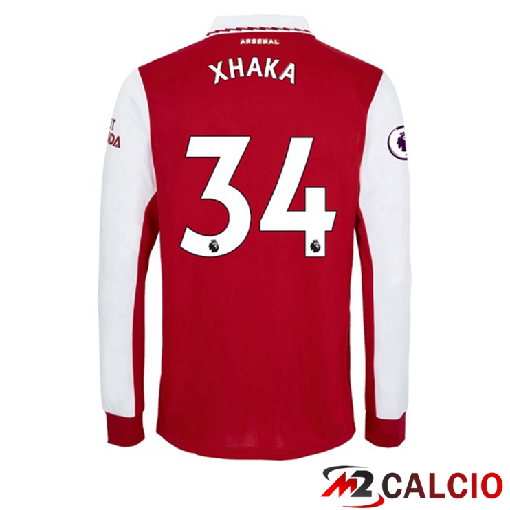 Maglie Calcio Personalizzate,Tute Calcio Squadre,Maglia Nazionale Italiana Calcio | Maglie Calcio Arsenal (XHAKA 34) Prima Manica Lunga Rosso Bianco 2022/2023
