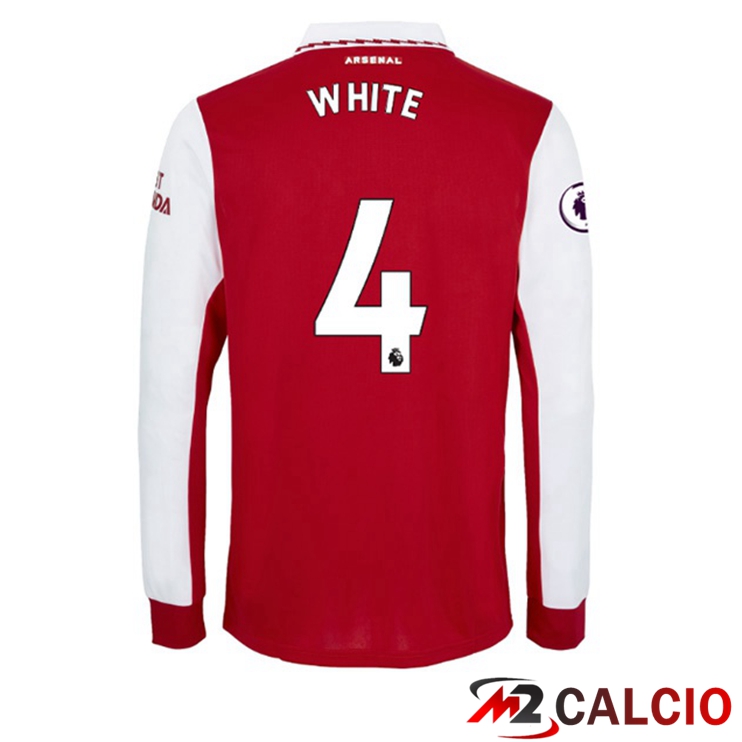 Maglie Calcio Personalizzate,Tute Calcio Squadre,Maglia Nazionale Italiana Calcio | Maglie Calcio Arsenal (WHITE 4) Prima Manica Lunga Rosso Bianco 2022/2023
