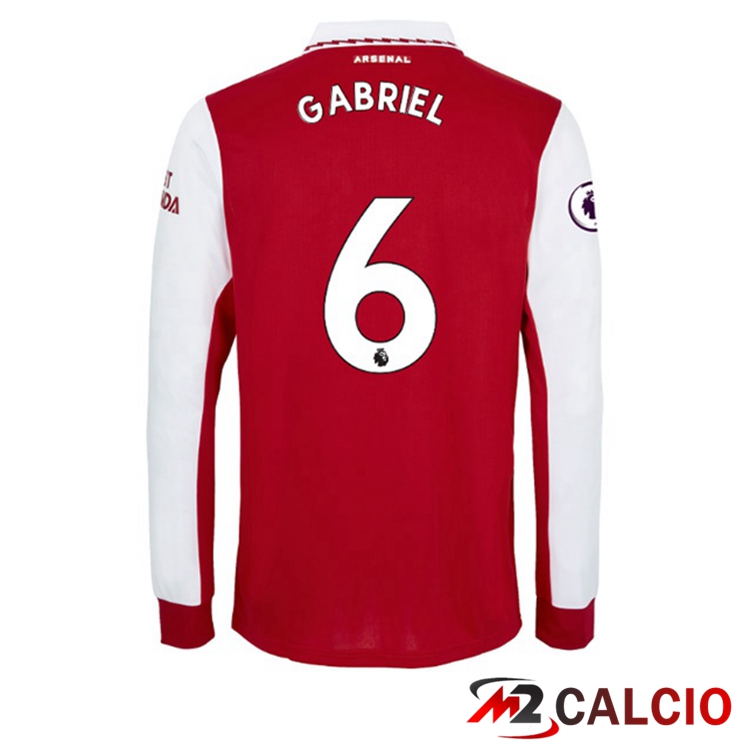 Maglie Calcio Personalizzate,Tute Calcio Squadre,Maglia Nazionale Italiana Calcio | Maglie Calcio Arsenal (GABRIEL 6) Prima Manica Lunga Rosso Bianco 2022/2023