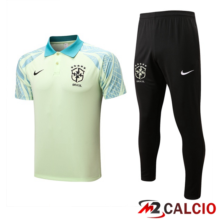 Maglie Calcio Personalizzate,Tute Calcio Squadre,Maglia Nazionale Italiana Calcio | Kit Maglia Polo Brasile + Pantaloni Verde 2022/2023