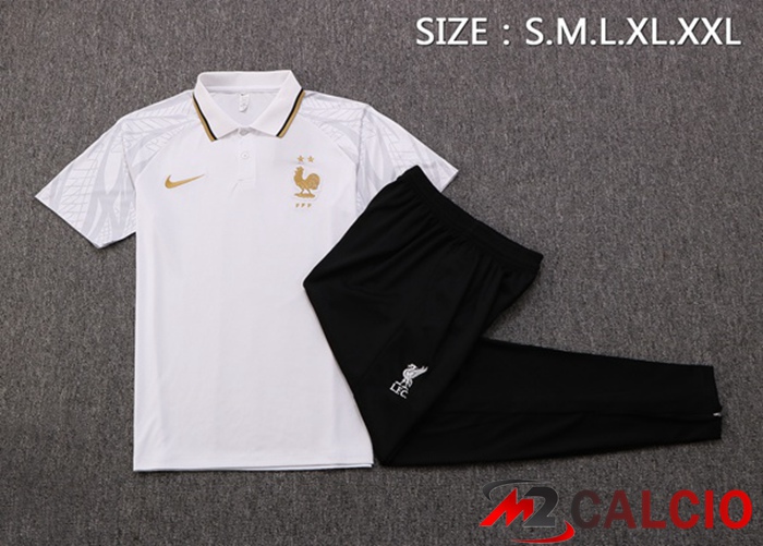 Kit Maglia Polo Francia + Pantaloni Bianco 2022/2023