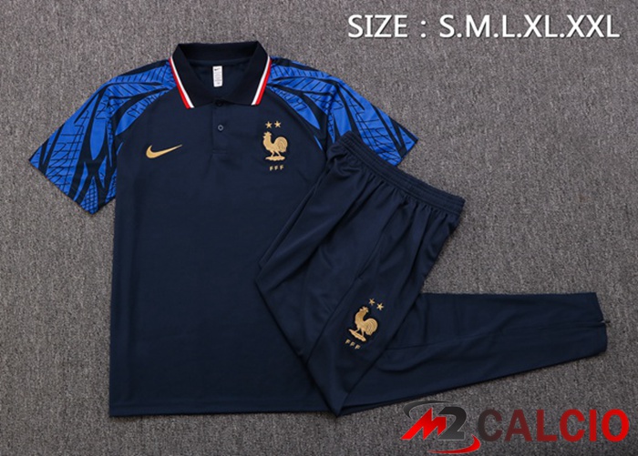 Kit Maglia Polo Francia + Pantaloni Blu Reale 2022/2023