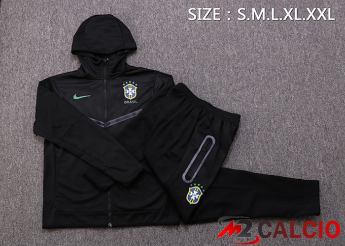 Insieme Giacca Con Cappuccio Tuta Brasile Nero 2022/2023