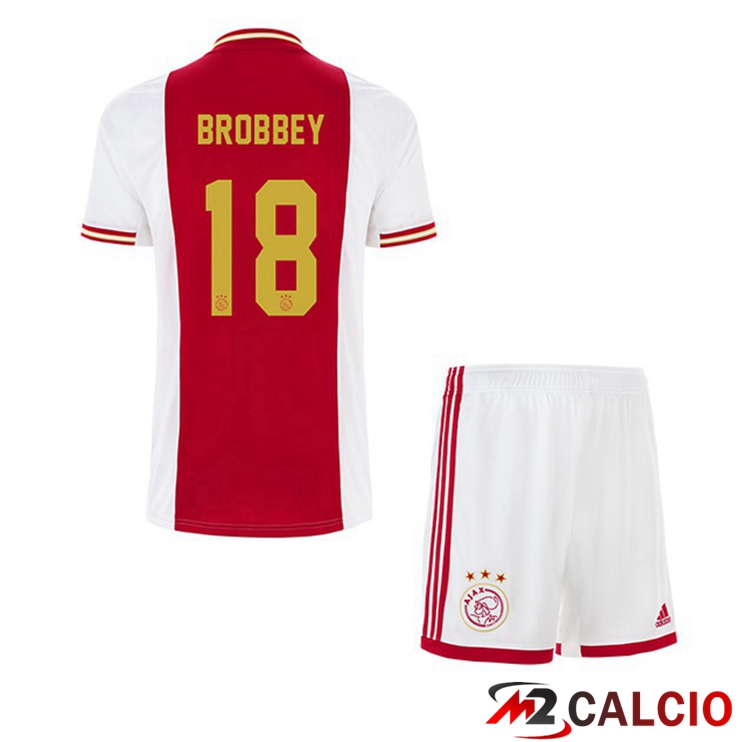 Maglie Calcio Personalizzate,Tute Calcio Squadre,Maglia Nazionale Italiana Calcio | Maglie Calcio AFC Ajax (Brobbey 18) Bambino Prima Bianco Rosso 2022/2023