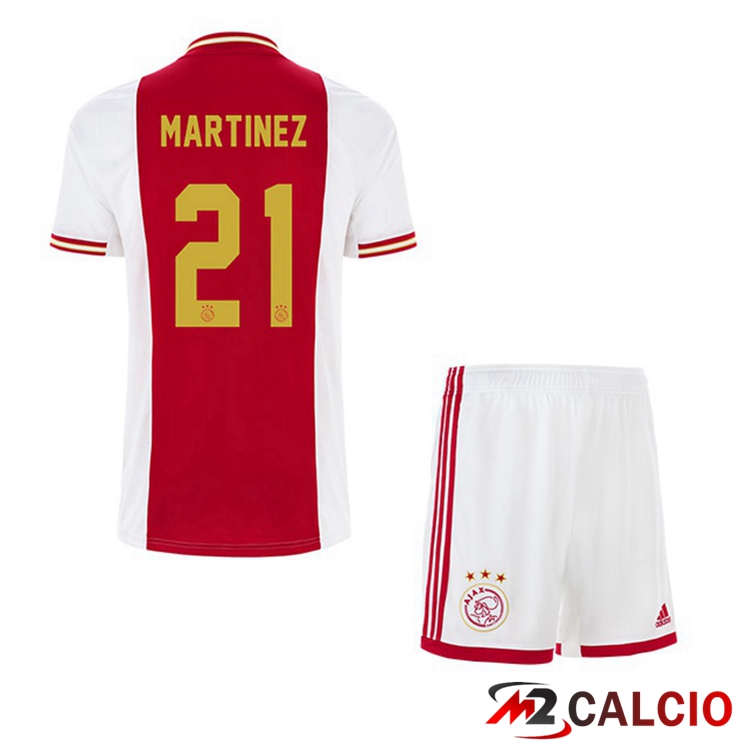Maglie Calcio Personalizzate,Tute Calcio Squadre,Maglia Nazionale Italiana Calcio | Maglie Calcio AFC Ajax (Martinez 21) Bambino Prima Bianco Rosso 2022/2023