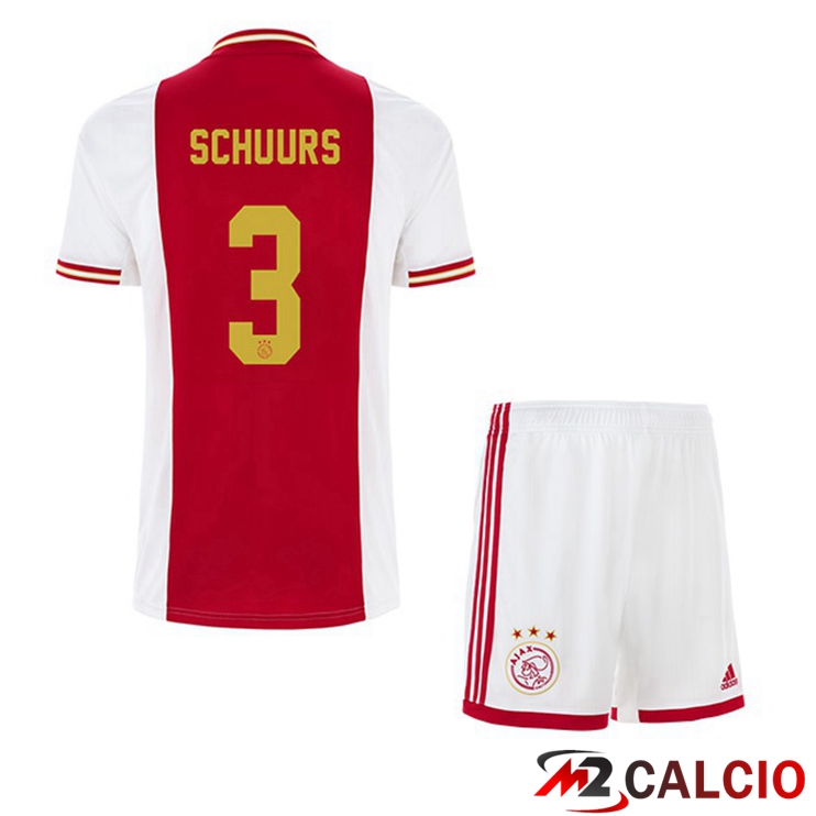 Maglie Calcio Personalizzate,Tute Calcio Squadre,Maglia Nazionale Italiana Calcio | Maglie Calcio AFC Ajax (Schuurs 3) Bambino Prima Bianco Rosso 2022/2023