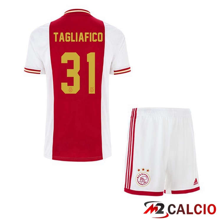 Maglie Calcio Personalizzate,Tute Calcio Squadre,Maglia Nazionale Italiana Calcio | Maglie Calcio AFC Ajax (Tagliafico 31) Bambino Prima Bianco Rosso 2022/2023
