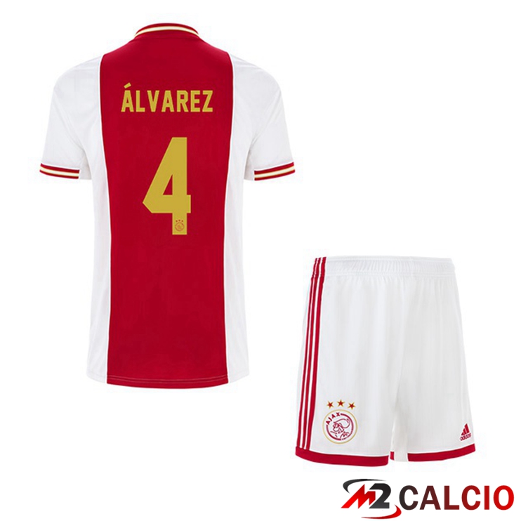 Maglie Calcio Personalizzate,Tute Calcio Squadre,Maglia Nazionale Italiana Calcio | Maglie Calcio AFC Ajax (Álvarez 4) Bambino Prima Bianco Rosso 2022/2023