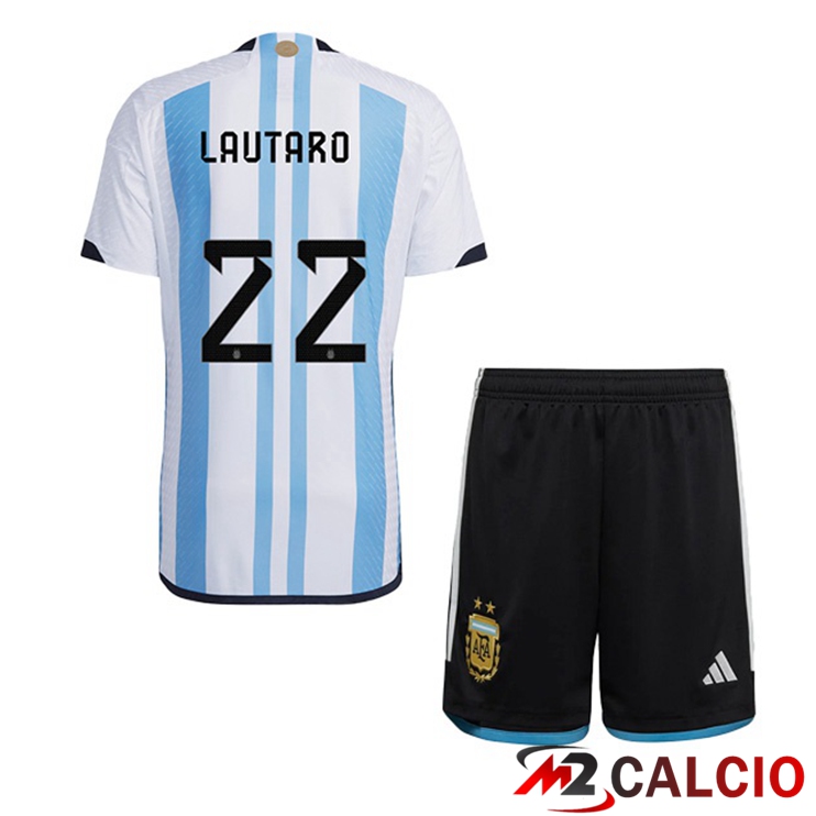 Maglie Calcio Personalizzate,Tute Calcio Squadre,Maglia Nazionale Italiana Calcio | Maglie Calcio Argentina (LAUTARO 22) Bambino Prima Blu Bianco Coppa Del Mondo 2022