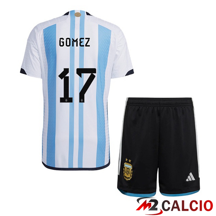 Maglie Calcio Personalizzate,Tute Calcio Squadre,Maglia Nazionale Italiana Calcio | Maglie Calcio Argentina (GOMEZ 17) Bambino Prima Blu Bianco Coppa Del Mondo 2022