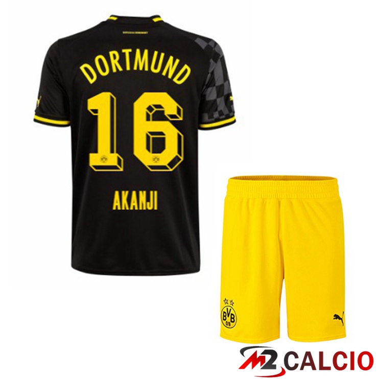 Maglie Calcio Personalizzate,Tute Calcio Squadre,Maglia Nazionale Italiana Calcio | Maglie Calcio Dortmund BVB (Akanji 16) Bambino Seconda Nero 2022/2023