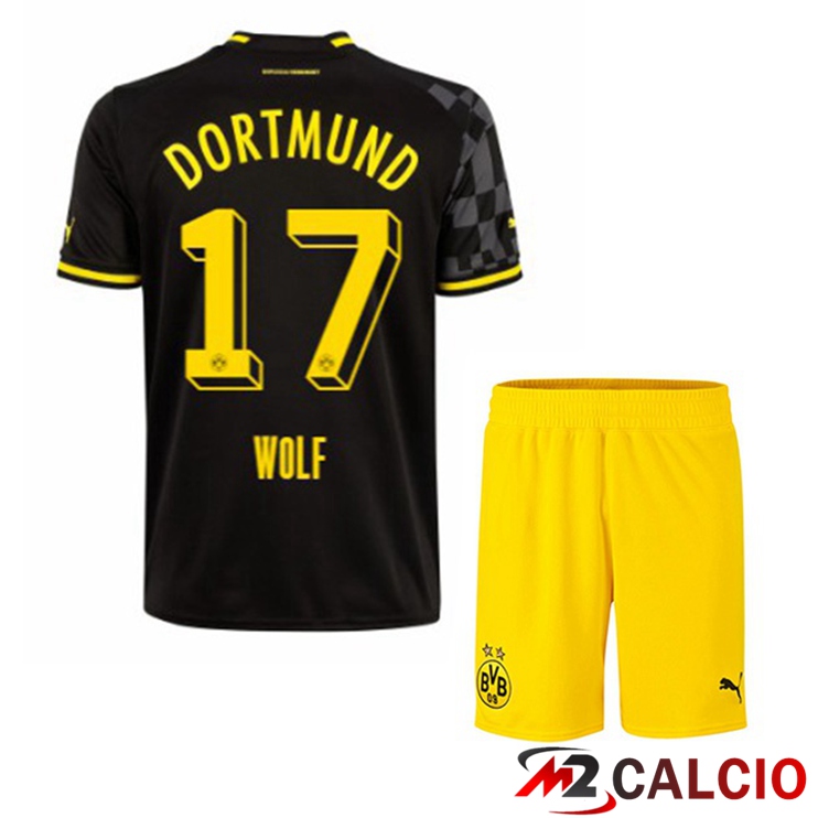 Maglie Calcio Personalizzate,Tute Calcio Squadre,Maglia Nazionale Italiana Calcio | Maglie Calcio Dortmund BVB (Wolf 17) Bambino Seconda Nero 2022/2023