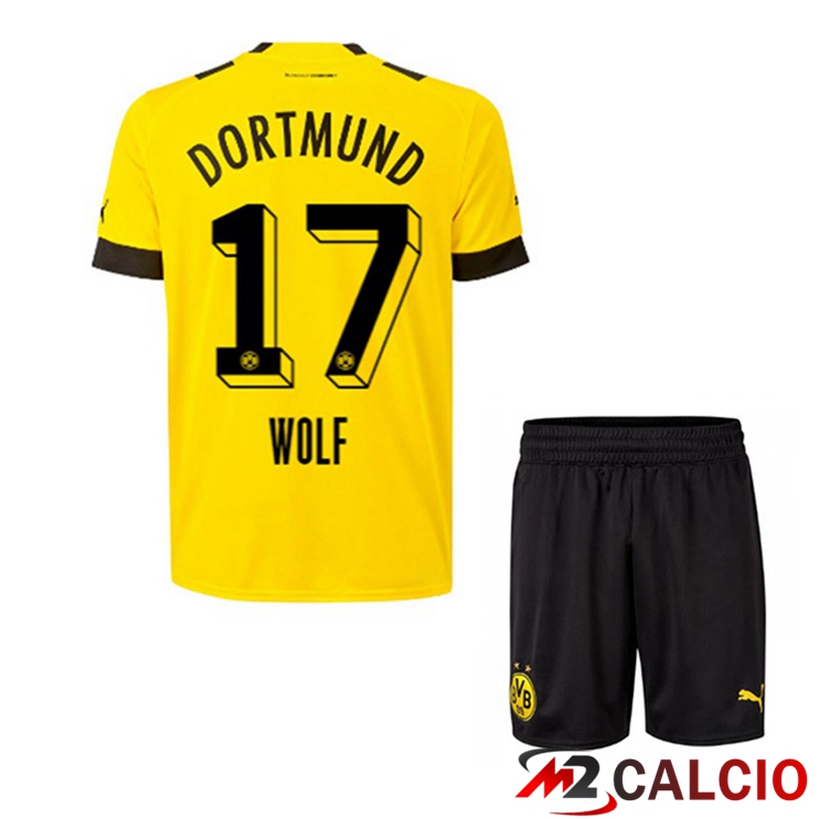 Maglie Calcio Personalizzate,Tute Calcio Squadre,Maglia Nazionale Italiana Calcio | Maglie Calcio Dortmund BVB (Wolf 17) Bambino Prima Giallo Giallo 2022/2023