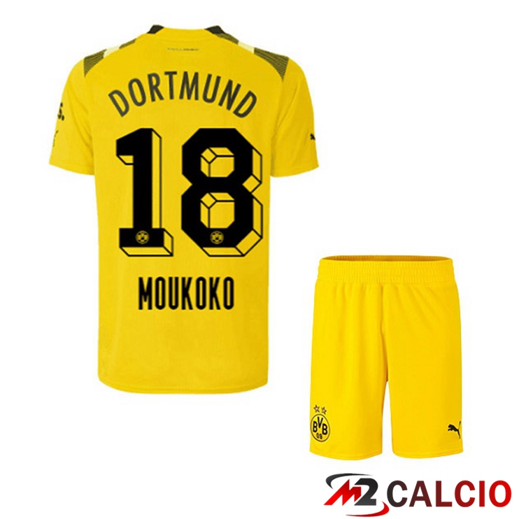 Maglie Calcio Personalizzate,Tute Calcio Squadre,Maglia Nazionale Italiana Calcio | Maglie Calcio Dortmund BVB (Moukoko 18) Bambino cup Giallo 2022/2023