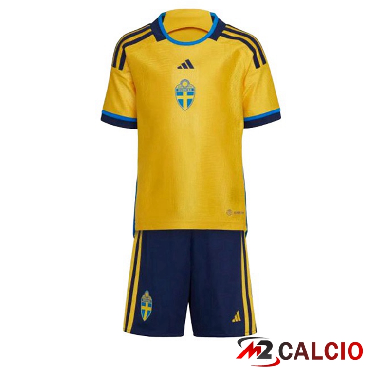 Maglie Calcio Personalizzate,Tute Calcio Squadre,Maglia Nazionale Italiana Calcio | Maglie Calcio Svezia Bambino Prima Giallo 2022/2023