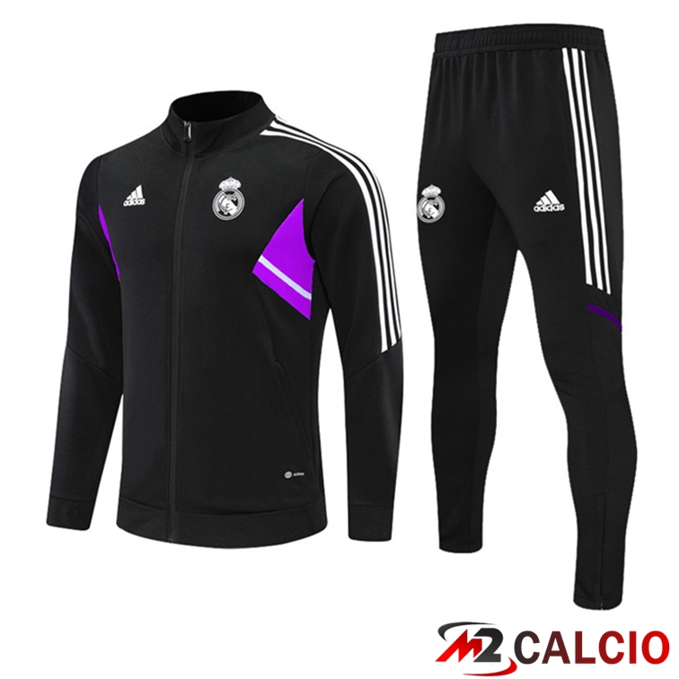 Maglie Calcio Personalizzate,Tute Calcio Squadre,Maglia Nazionale Italiana Calcio | Insieme Tuta Calcio - Giacca Real Madrid Nero 2022/2023