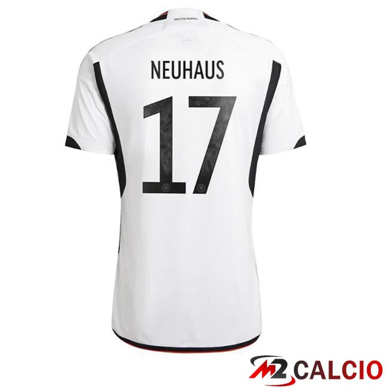 Maglie Calcio Personalizzate,Tute Calcio Squadre,Maglia Nazionale Italiana Calcio | Maglia Germania (NEUHAUS 17) Prima Nero Bianco Coppa del Mondo 2022