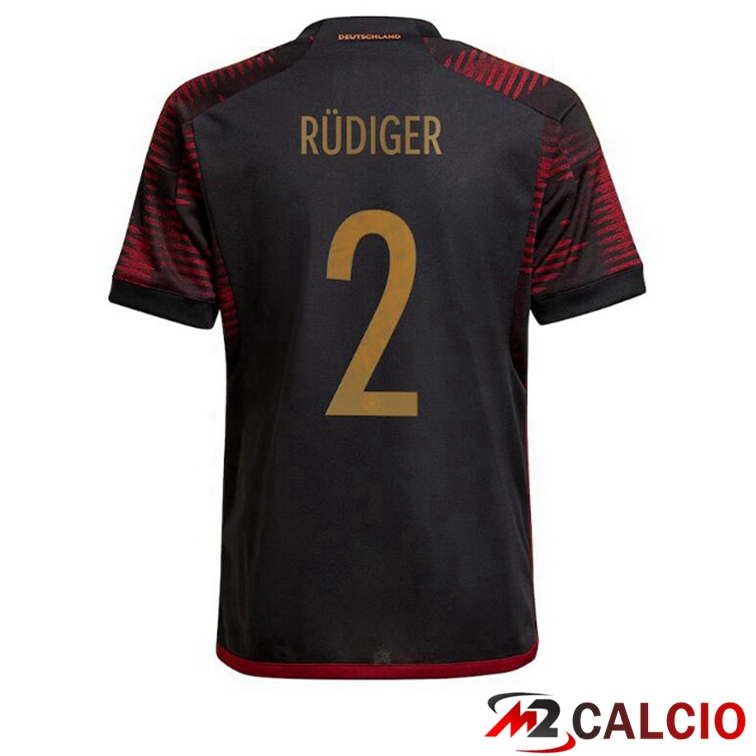 Maglie Calcio Personalizzate,Tute Calcio Squadre,Maglia Nazionale Italiana Calcio | Maglia Germania (RÜDIGER 2) Seconda Nero Coppa del Mondo 2022