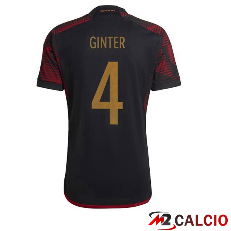 Maglie Calcio Personalizzate,Tute Calcio Squadre,Maglia Nazionale Italiana Calcio | Maglia Germania (GINTER 4) Seconda Nero Coppa del Mondo 2022