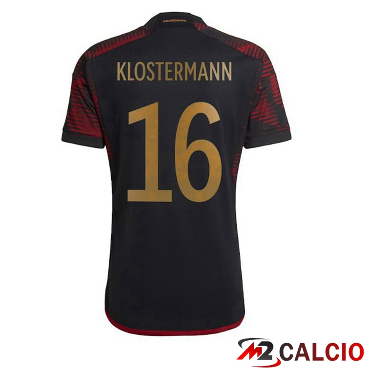 Maglie Calcio Personalizzate,Tute Calcio Squadre,Maglia Nazionale Italiana Calcio | Maglia Germania (KLOSTERMANN 16) Seconda Nero Coppa del Mondo 2022