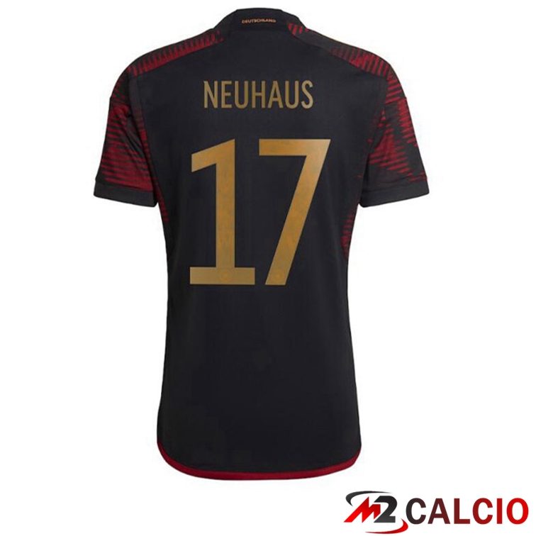 Maglie Calcio Personalizzate,Tute Calcio Squadre,Maglia Nazionale Italiana Calcio | Maglia Germania (NEUHAUS 17) Seconda Nero Coppa del Mondo 2022