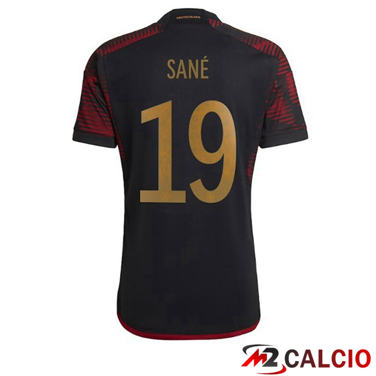 Maglie Calcio Personalizzate,Tute Calcio Squadre,Maglia Nazionale Italiana Calcio | Maglia Germania (SANÉ 19) Seconda Nero Coppa del Mondo 2022