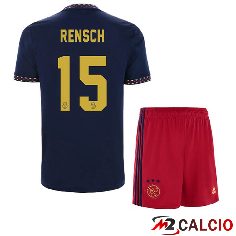 Maglie Calcio Personalizzate,Tute Calcio Squadre,Maglia Nazionale Italiana Calcio | Maglie Calcio AFC Ajax (Rensch 15) Bambino Seconda Nero 2022/2023