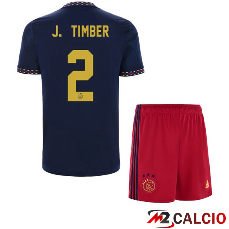 Maglie Calcio Personalizzate,Tute Calcio Squadre,Maglia Nazionale Italiana Calcio | Maglie Calcio AFC Ajax (J. Timber 2) Bambino Seconda Nero 2022/2023